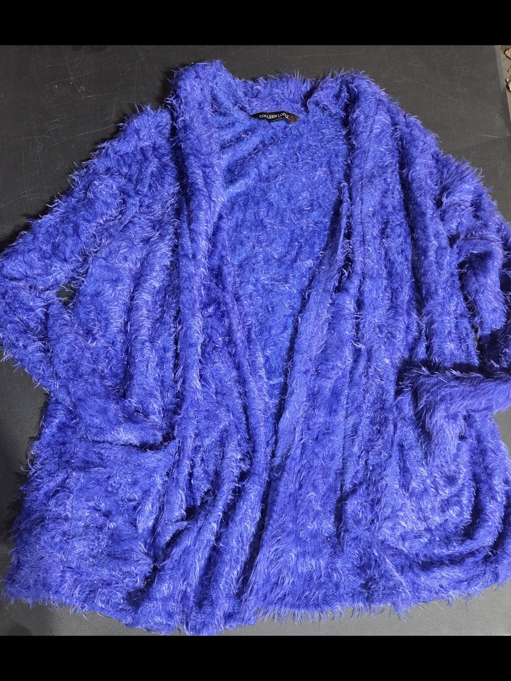 Colleen Lopez Plush Open-Front Fuzzy Cardigan - Blue